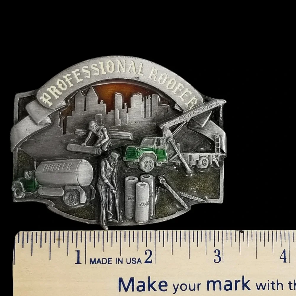 Professional Roofer Belt‎ Buckle Trade Specialties Construction Theme Pewter